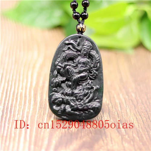 Природный Черный Зеленый Нефритовый дракон Гуаньинь ожерельлье из бисера