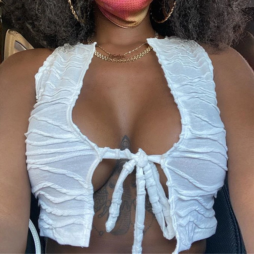 

Летний жилет без рукавов XLLAIS, новый дизайн 2021, бандажные короткие белые укороченные топы для женщин, майки и майки, одежда