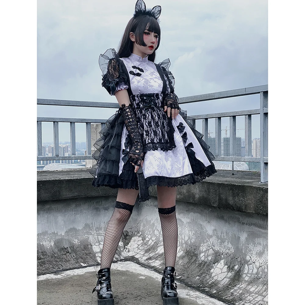 Милое Чонсам в китайском стиле серия с кошками летняя новая модель дворец Милая