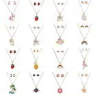 Женский комплект украшений с эмалью, кулон с животным, котом, единорогом, серьги-гвоздики, вечерние свадебные аксессуары, 2020