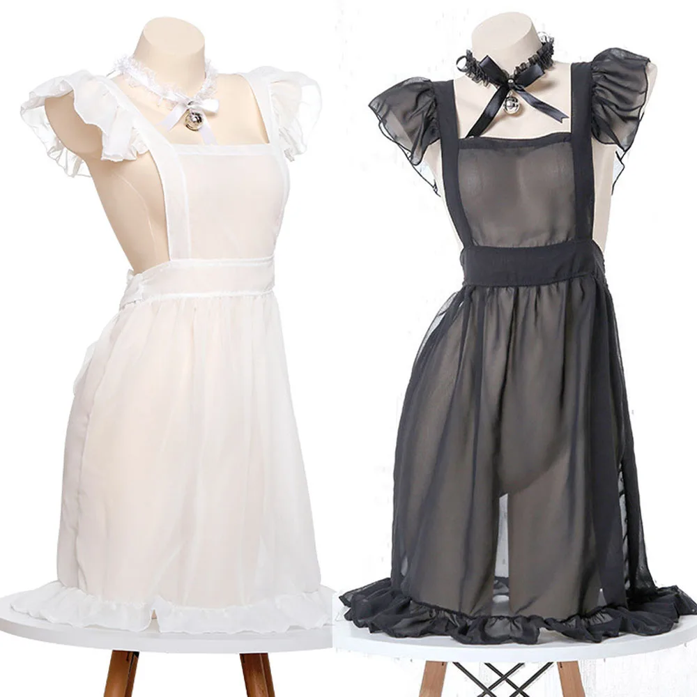

Sexy Lolita Girls Maid Lingerie Suit Japanese Ruffled Princess Apron Women Cute Apron Uniform Underwear Outfit White Black