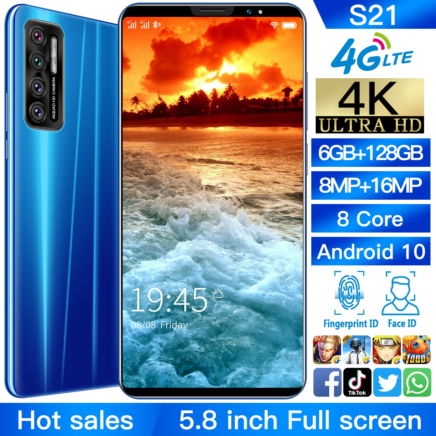 

Global Version S21 Smartphone Full Screen 5.8 Inch Deca Core 4500 mAh 8GB 256GB 4G LTE Network Dual SIM Dual Standby Smartphone