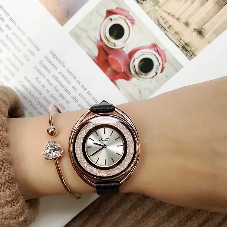 

2020 Fashion Rhinestone Ladies Watch Women Leather Wrist Watches Diamond Gold Clock Saat Relogio Feminino bayan kol saati Hot