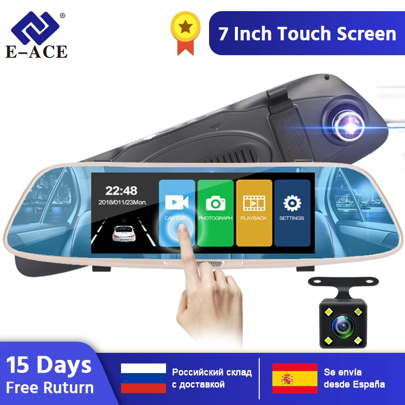 E-ACE видеорегистратор для автомобиля 7 0 дюймов сенсорный 1080P зеркальный Dashcam Авто