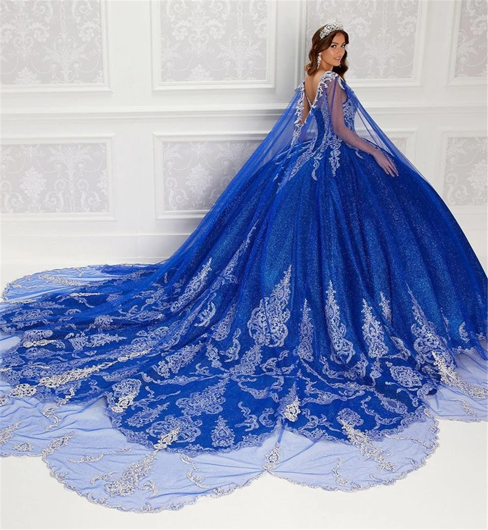 

2021 Shining Blue Ball Gown Quinceanera Dresses Beaded Off Shoulder Tulle Sequined Sweet 15 16 Dress XV Party Wear