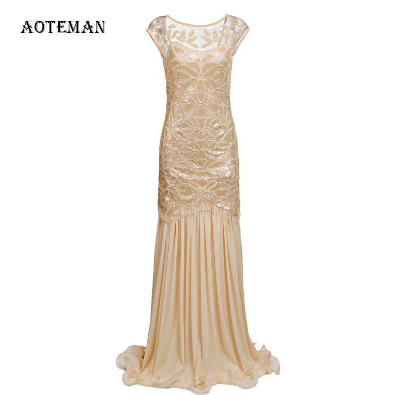 Женское винтажное платье с пайетками Элегантное Длинное Платье в стиле пэчворк