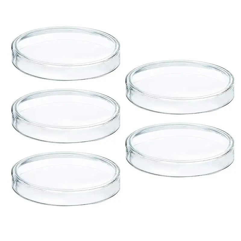 Platos de Petri de vidrio, 5 piezas, cultura celular, placa de Petri de vidrio de alto borosilicato, para la escuela