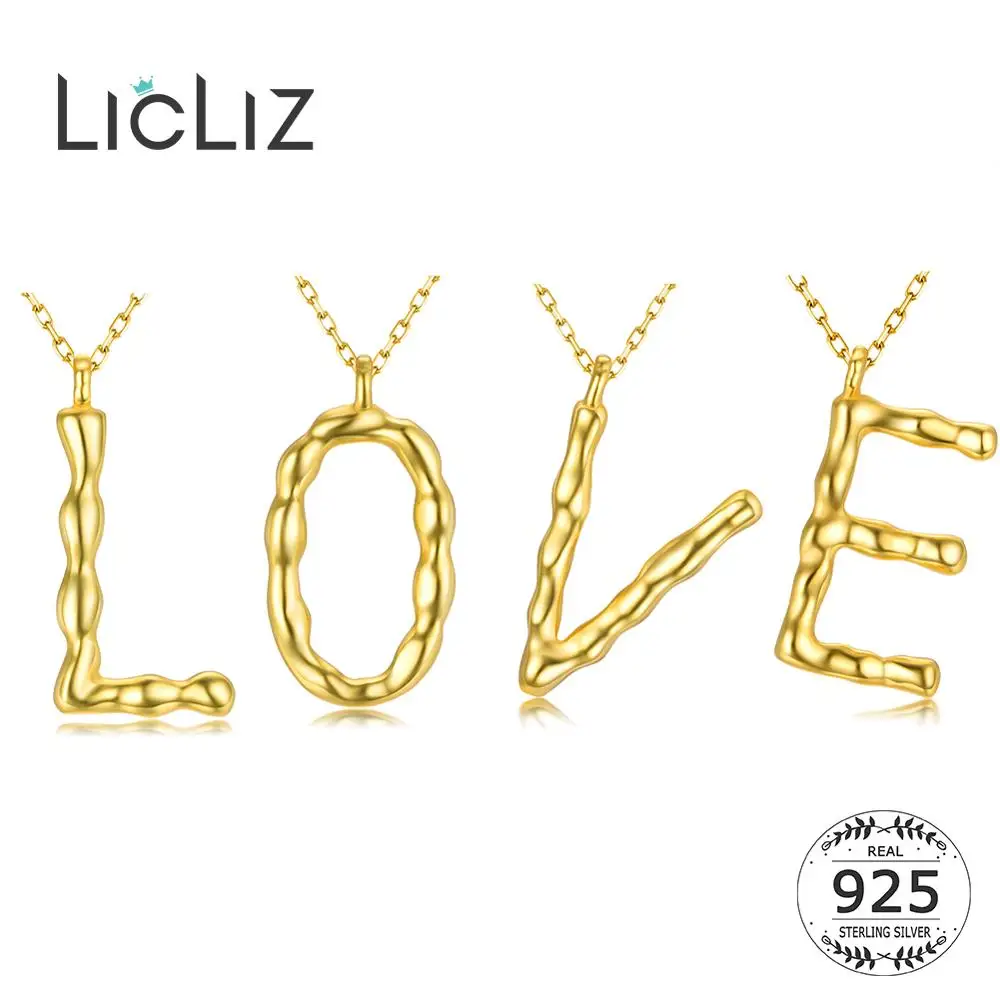 LicLiz новинка серебро 925 пробы модное Золотое простое ожерелье с буквами для женщин