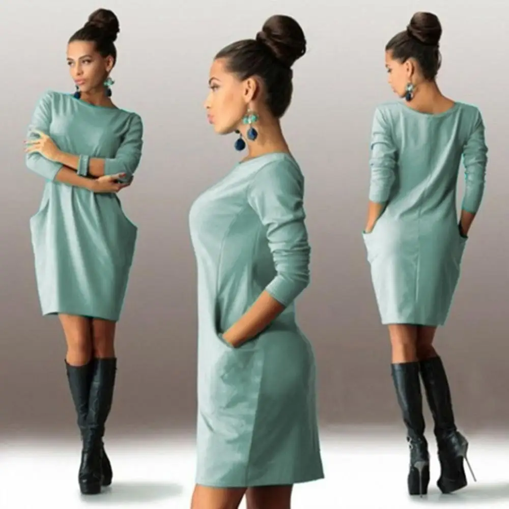 Платье женское осеннее с карманами облегающее мини-платье | Женская одежда