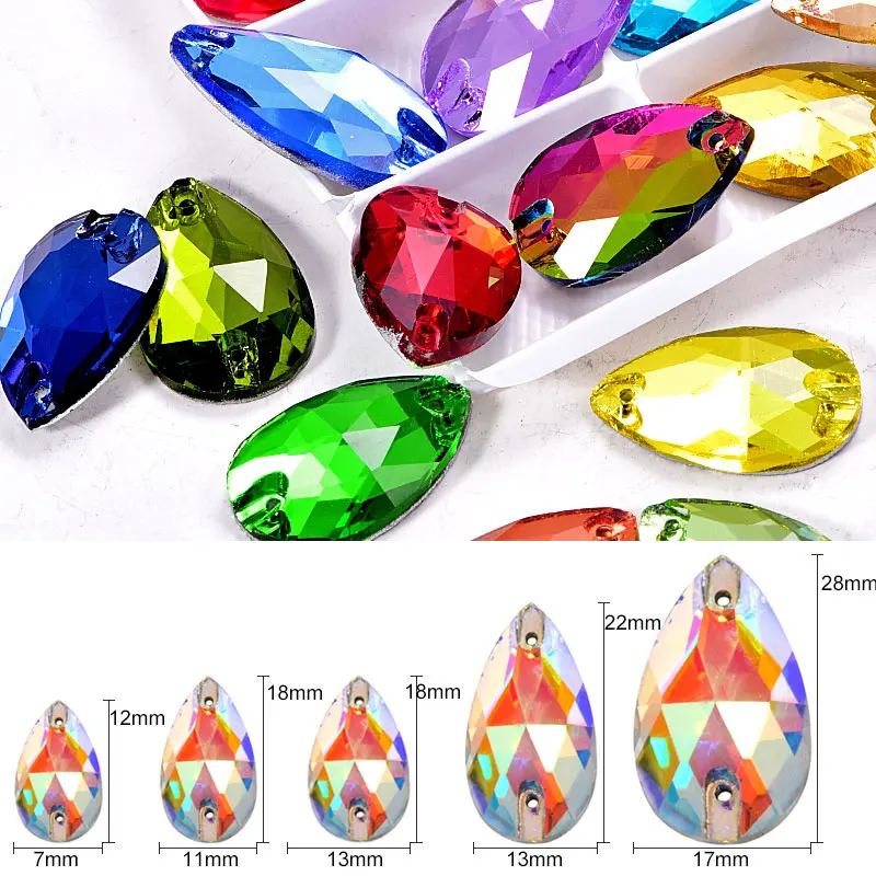 7 размеров красочные каплевидные стразы разных цветов стеклянные со стеклянным