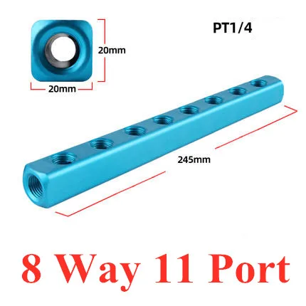 8 Way 11 Port 1/" PT резьбовой порт 2 3 4 5 6 7 8 9 способ Пневматический быстрый соединитель воздушный шланг алюминиевый коллектор блок сплиттер дистрибьютор - Цвет: 8 Way 11 Port