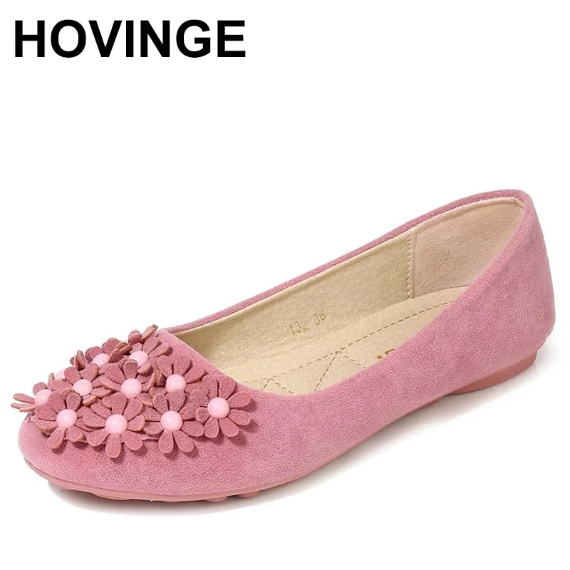 

HOVINGE Plus Size pearl flower moccasins femme slip on loafers comfy flock floral pregnant shoes women appliques ballet flats