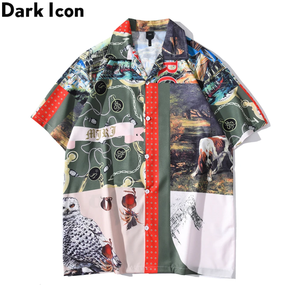 

Dark Icon Graffiti Floral Men's Shirt Men Vintage Street Men's Polo Shirt Summer Light Weight Thin Material Beach Holiday Shirts