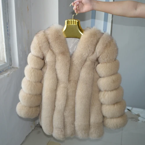 beige Россия Горячая Распродажа Женская Шуба из натурального Лисьего меха с длинными рукавами женская зимняя куртка из натурального Лисьего меха Роскошная натуральная Шуба из натурального Лисьего меха s - Цвет: beige
