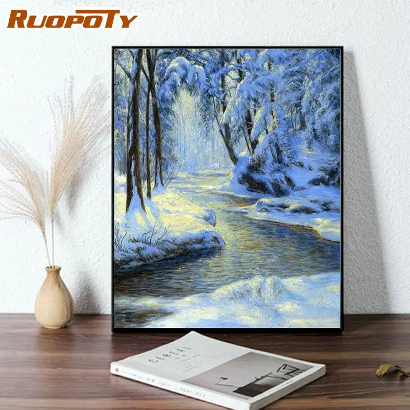 

RUOPOTY Snow road Painting By Numbers Set Acrylic Paints 40*50 Picture By Numbers Photo Home Decor Drawing