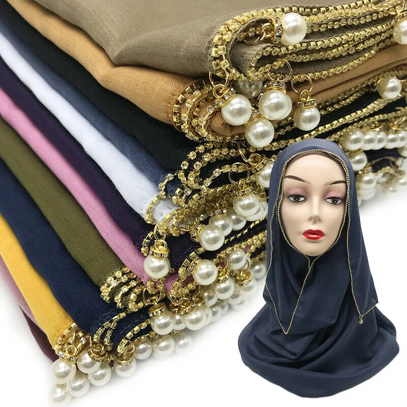 

Женские шали, головная повязка, искусственный хлопковый шарф, мусульманские шарфы, Золотая цепочка, украшения