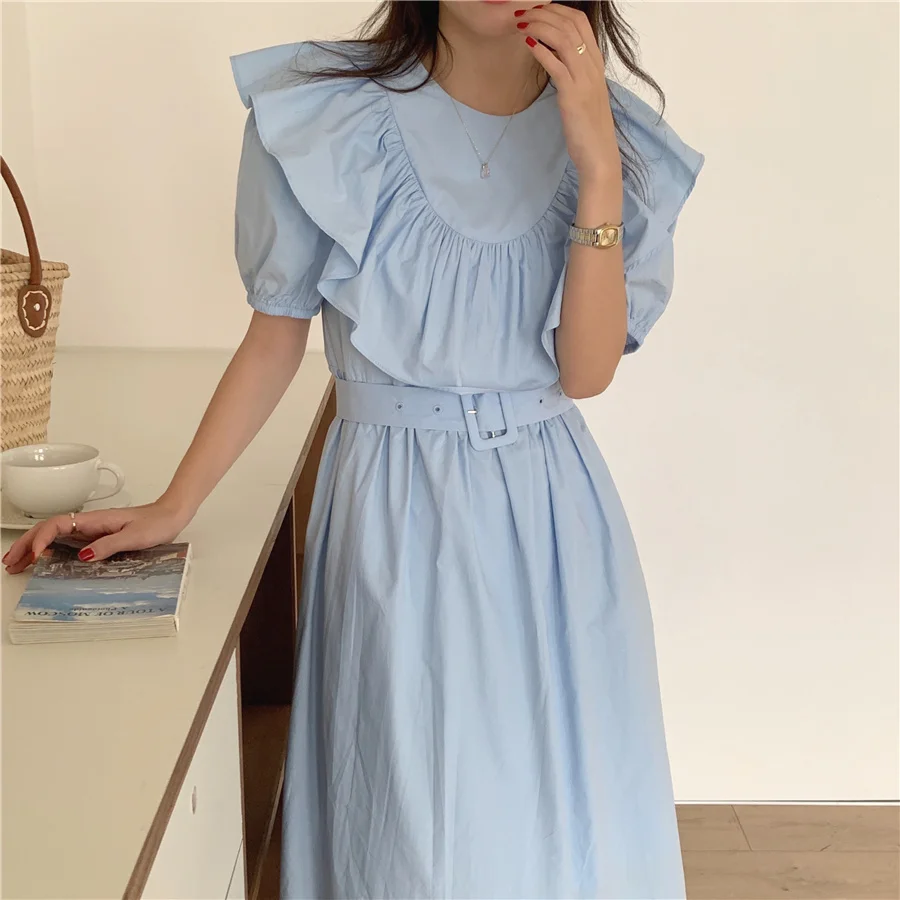 

Fashion Women 2021 Summer New Backless Lace up Dress Short Sleeve Female Casual Loose Korean Vacation Mid Dress Vestidos DS312