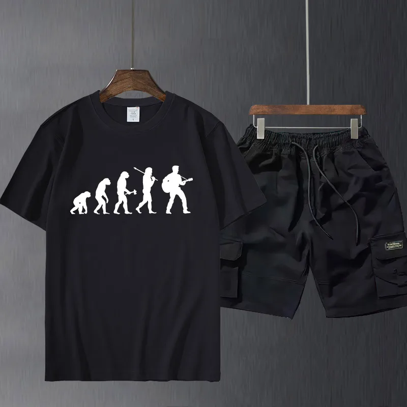 

Мужские костюмные брюки с коротким рукавом, футболка для акустической гитары, гитариста, эволюции, забавная футболка в стиле хип-хоп, проста...