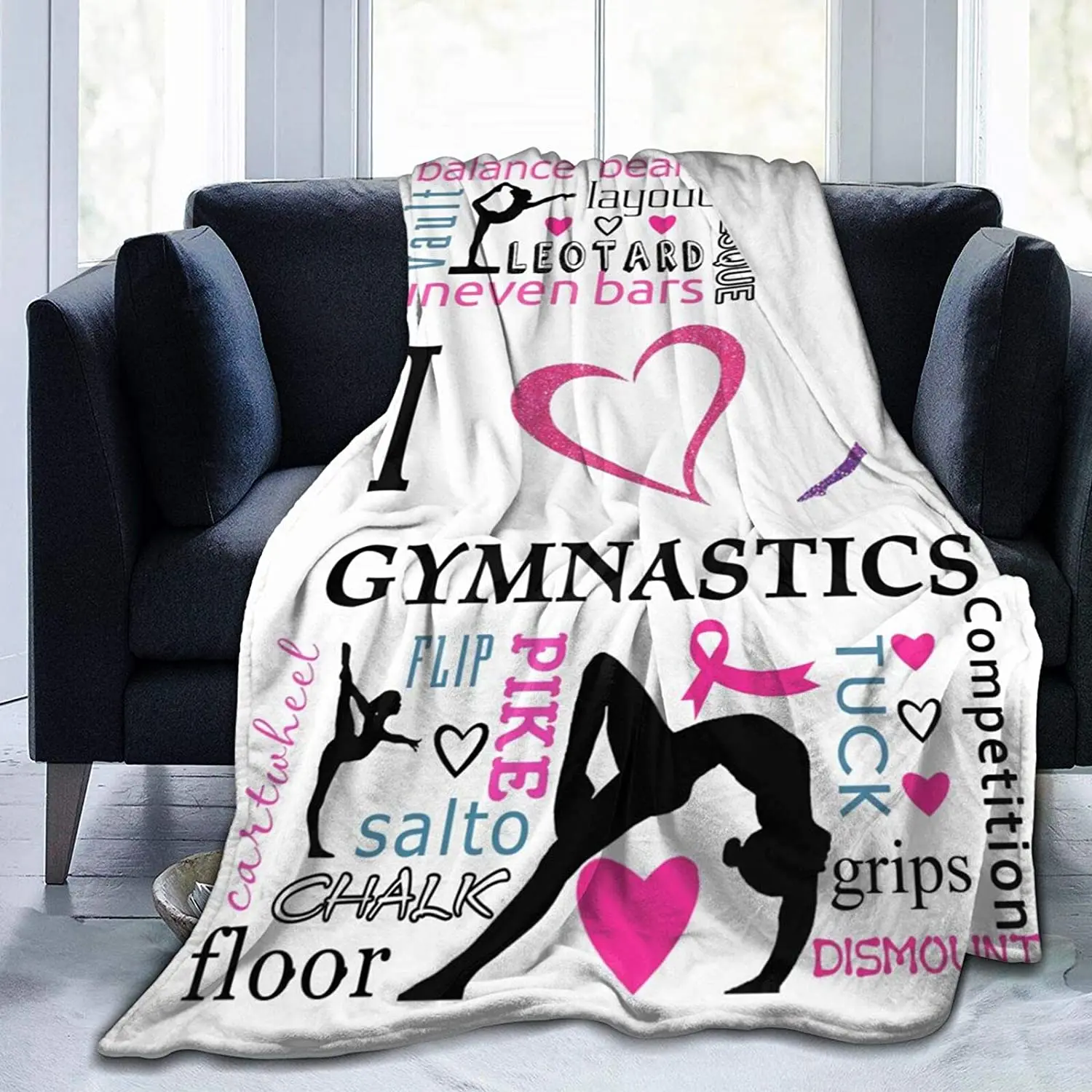 

I Love Gymnastics Flannel Fleece Blanket Super Soft Bed Throw Blanket Warm Cosy Blanket Lightweight Sofa Blanket for Adults Kids