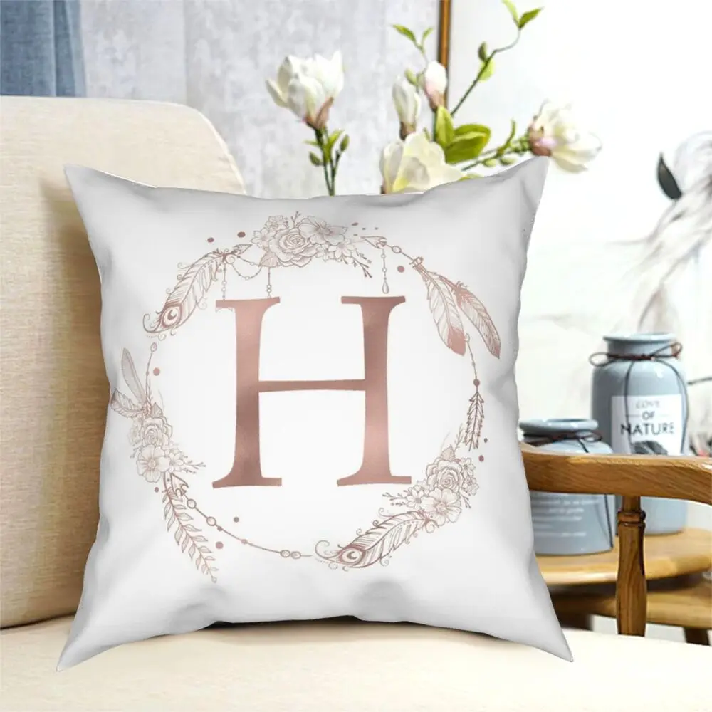 Квадратная подушка с буквами алфавита розового золота инициальная монограмма