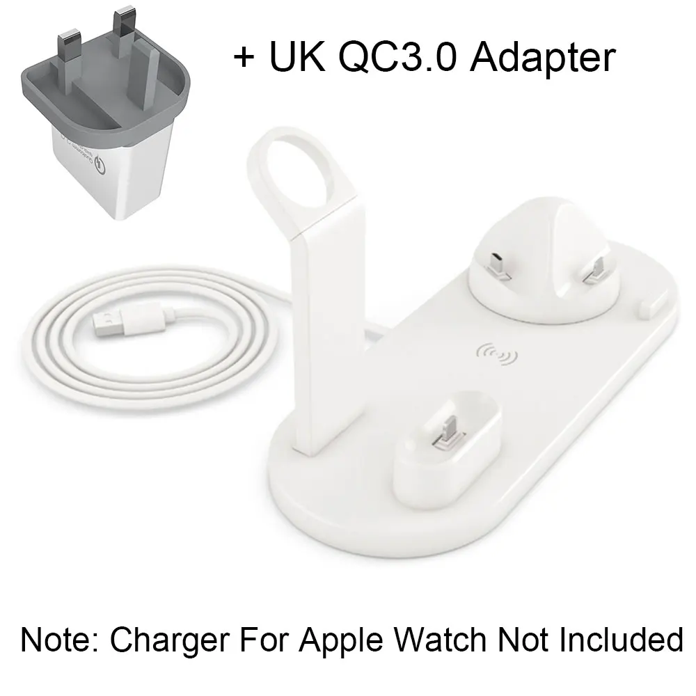 4 в 1 беспроводная зарядная док-станция для Apple Watch 3 2 airpods iPhone X XS Max XR 8 Plus Qi Быстрое беспроводное зарядное устройство Подставка - Color: Add UK Adapter