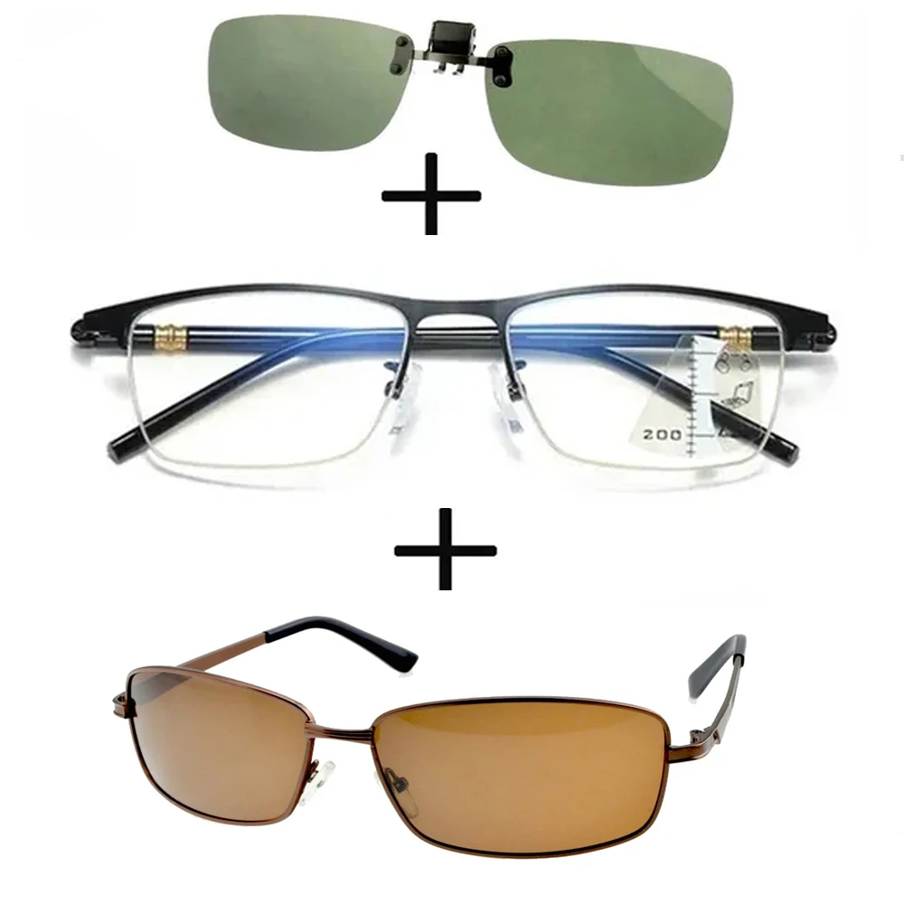 

3Pcs!!!rectangular Metal Black Business Reading Glasses Men Women + Polarized Sunglasses Sports Ultraligero + Sunglasses Clip