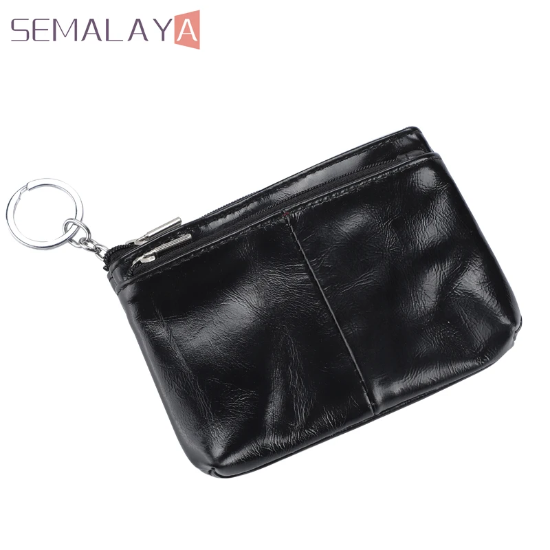Free Shipping Coin Wallet Keychain Money Clip Purse Cowhide Leather With Zipper Card Bag Small For Unisex Latest Design Style