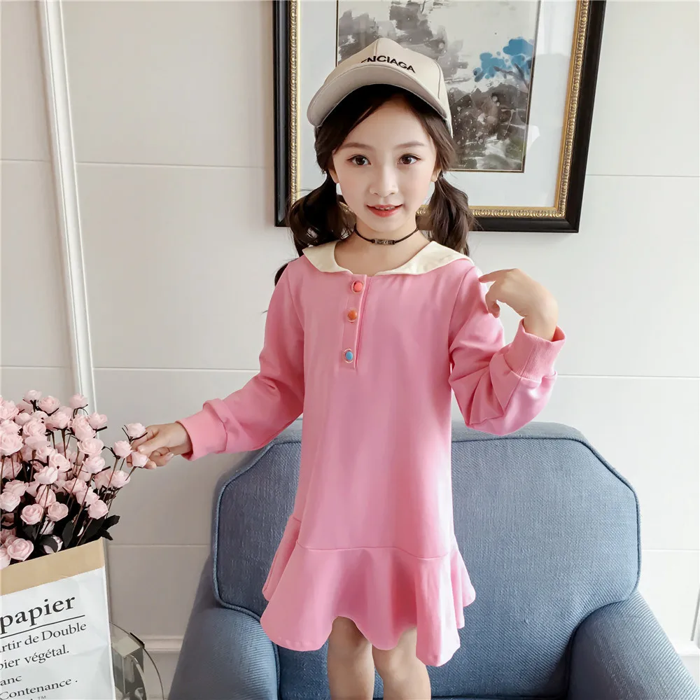 Повседневные модные однотонные платья рыбий хвост для девочек с длинным рукавом