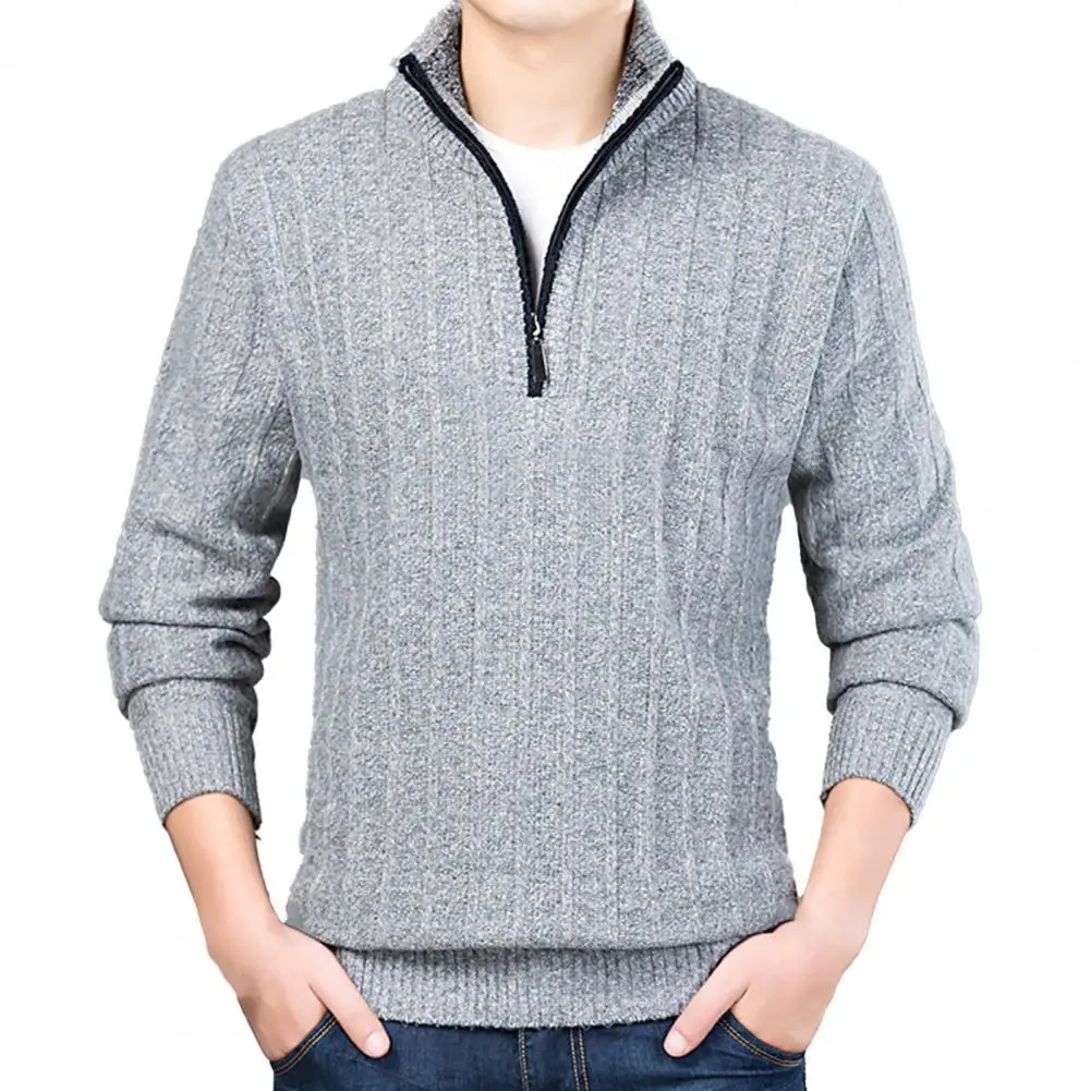 Men Pullovers Autumn Winter Long Sleeve Half Zip Thick Pullover Warm Knitted...