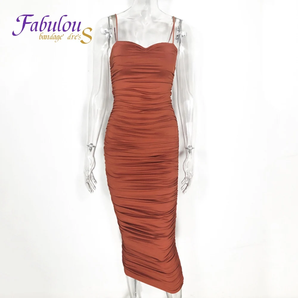 Элегантное платье макси FABANDAGE на тонких бретельках женское облегающее без