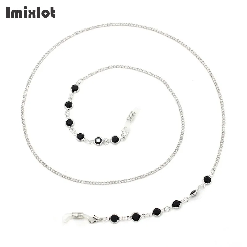 

Fashion Black White Crystal Glasses Neck Strap Chain Round Crystal Eyeglass Chain Holder Metal Sunglasses Cord Lanyard Necklace