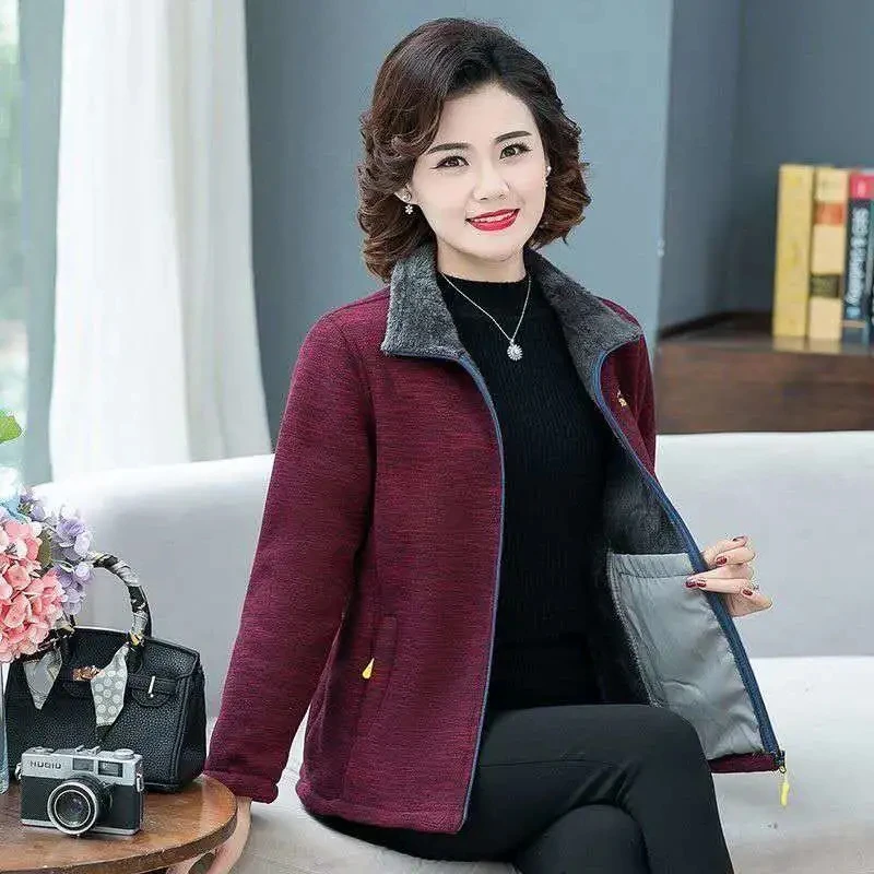 Осень-зима новая флисовая женская куртка среднего возраста с длинными рукавами