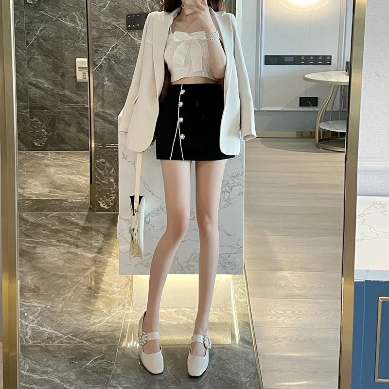 

Ins Chic Summer Autumn New Korean Elegant Women Skirt Buttons Design Cute Japanese Girls Sweet Bottom Drop Shipping Wholesale