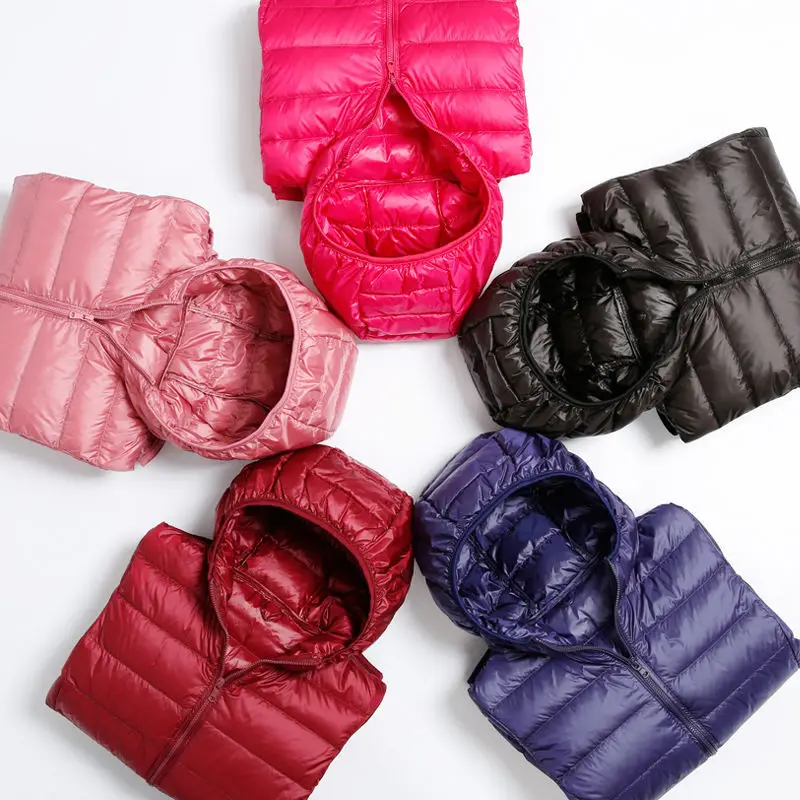 Куртка женская на белом утином пуху однотонная Ультралегкая с