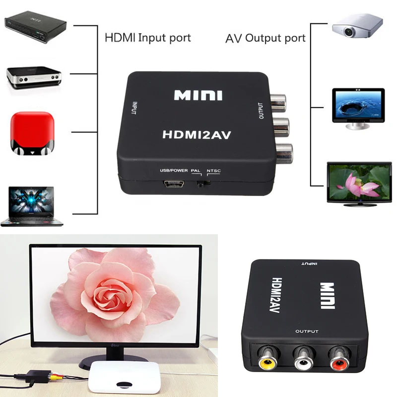 LANGTEK HDMI в AV/RCA CVBS адаптер 1080P видео конвертер HDMI2AV коробка поддержка NTSC PAL выход AV |