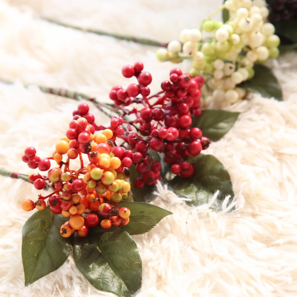 1 pcs artificial berry green bean foam flowers home decor small fake flowers bacca fruit branch decoration accessories fake plan