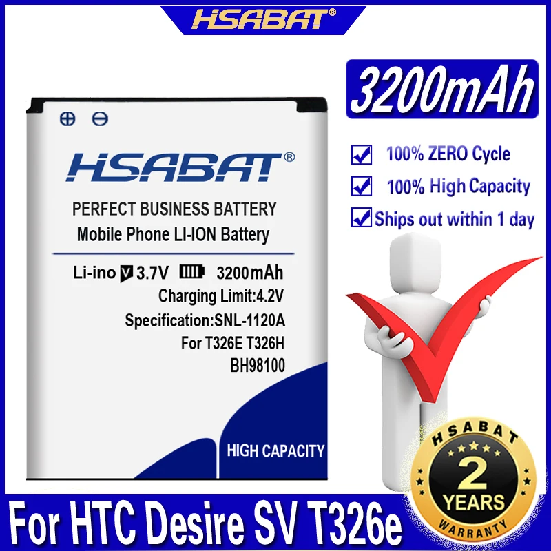 Аккумулятор HSABAT 3200 мАч BH98100 для HTC Desire SV T326e P T326H резиновый 4G ThunderBolt 2 VERIZON ADR6425|battery for