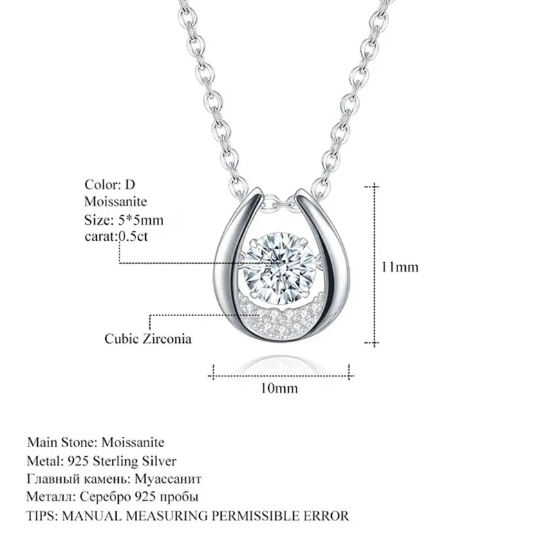 

GEM'S BALLET 925 Sterling Silver Round Moissanite Jewelry 5.0mm 0.5Ct Moissanite Diamond Pendant Necklace For Women Wedding