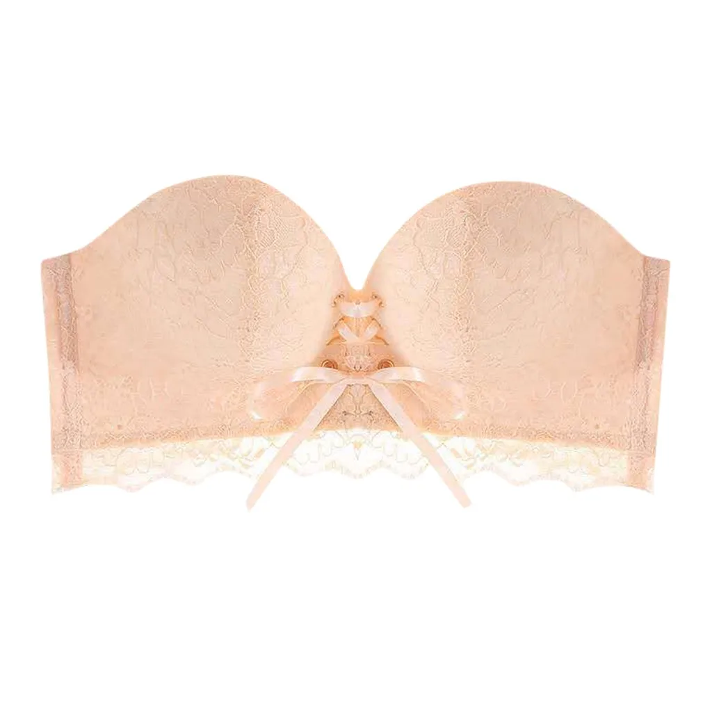 

2020 New Women Magic Non-Slip Drawstrings Strapless Push Up Wireless Lace Bra Top Women Sexy Lingerie Full Cup Bralette Sexy