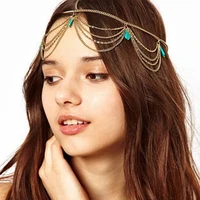 retro bohemian green stone tassel hairband ethnic trend womens headdress hair hoop beautiful princess birthday party jewelry