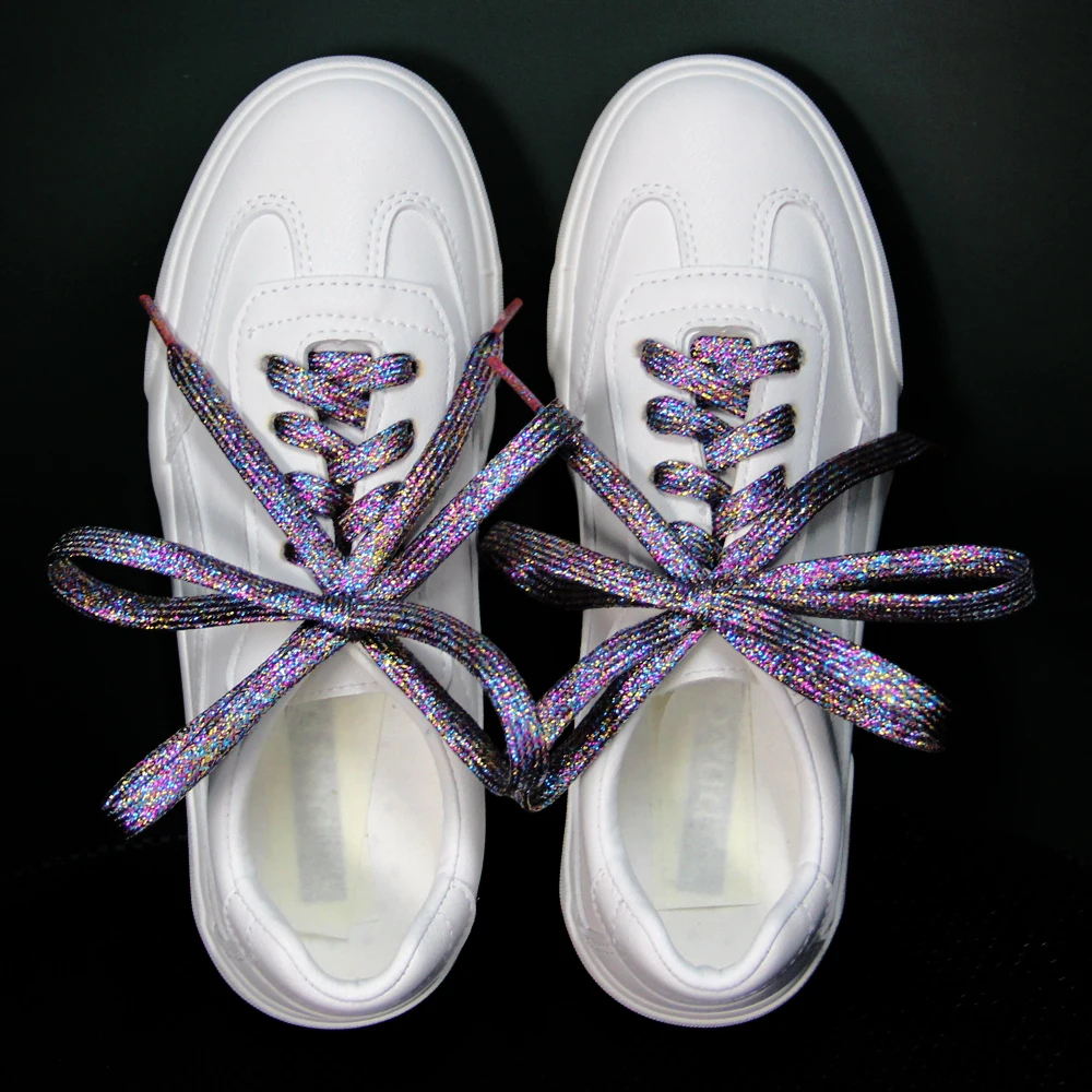 

Metallic Glitter Shiny Gold Silver Thread Sport Sneaker Flat Shoelaces Bootlaces Flat Strings Running Fluorescent Shoe laces