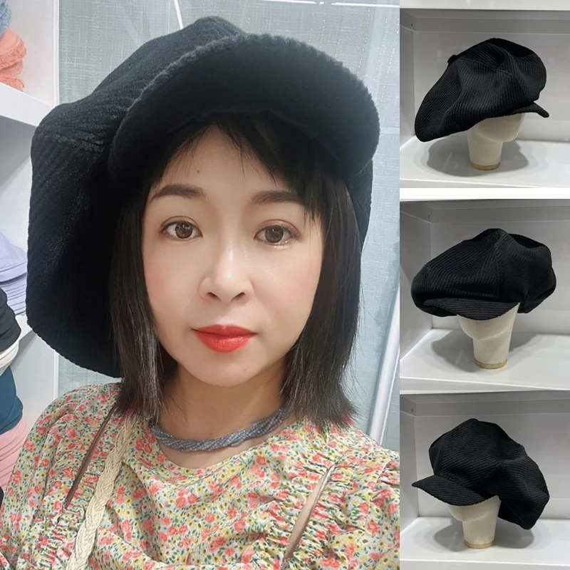 

56-58cm Retro Corduroy Beret Vintage Artist Hat Beret Cool Handsome Painter Hat Beret Warm Octagonal Hat Peaked Hat