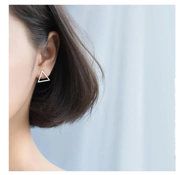 1 Pair Triangle Trusta, 925 пробы, серебряные ювелирные изделия, модные милые круглые квадратные треугольные шестигранные серьги-гвоздики, подарок для девочек, детей, леди, DS182 - Окраска металла: 1 Pair Triangle