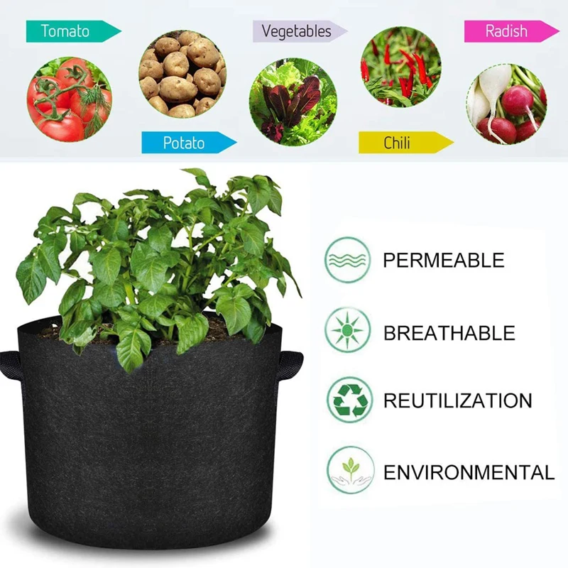 

10 Pack 10 Gallon Grow Bags Nonwoven Thick Fabric Pot Bag Plant Grow Containers for Indoor & Outdoor Planting