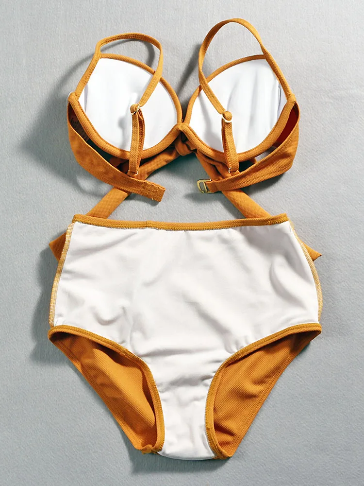 Комплект бикини размера плюс с эффектом пуш-ап женский купальник оборками