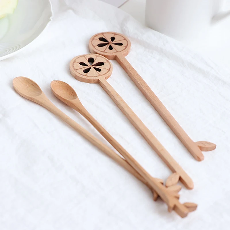 

s Wood Stirring Spoon Japanese Coffee Spoon Lemon Shape Small Spoon Simple Beech Stirring Spoon