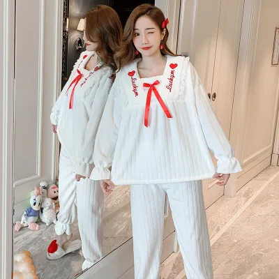 

New flannel girl pajamas set autumn and winter long sleeve cute princess wind casual comfortable soft ladies suit home service