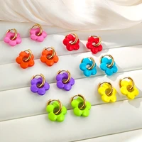 colorful acrylic resin flower round hoop earrings for women golden stainless steel hollow circle huggies earring trendy jewelry