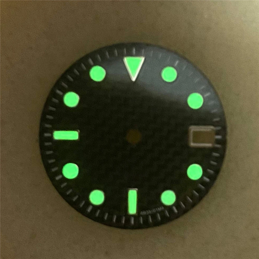 Циферблат часов из углеродного волокна 29 мм зеленый светящийся циферблат для NH35