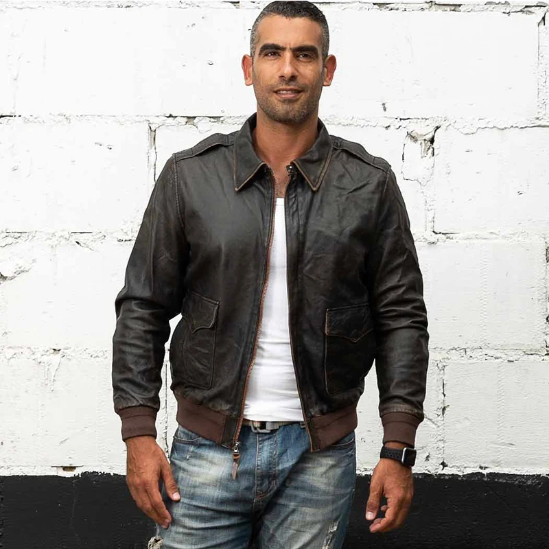 

Genuine Men's Vintage Leather Jacket Soft Cowhide Motorcycle Biker Jackets 2021 Spring Autumn Coat Male Fast Ship Free